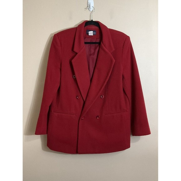VTG Herman Geist Womens Wool Cashmere Oversized Blazer Size 10 Red Boxy Academia - Picture 1 of 4
